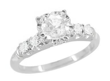 Mid Century Vintage Style 3/4 Carat Diamond Engagement Ring in 14 Karat White Gold