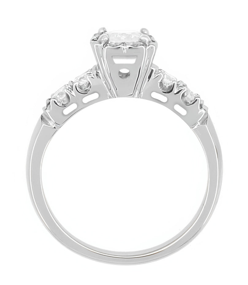 Mid Century Vintage Style 3/4 Carat Diamond Engagement Ring in 14 Karat White Gold - Item: R728WD-LC - Image: 4