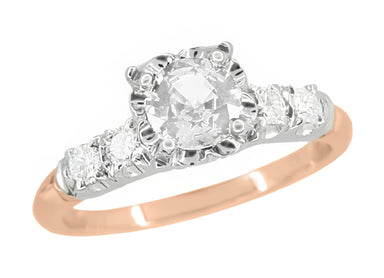 Mid Century Retro Modern Mixed Metal 14 Karat White and Rose Gold Diamond Engagement Ring - 0.81 Ct. Tw.