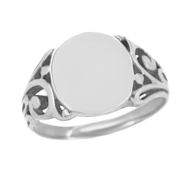 Men's Baroque Filigree Victorian Oval Signet Ring in 14 Karat White Gold