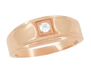 1950's Men's Rose Gold Retro Modern Diamond Ring