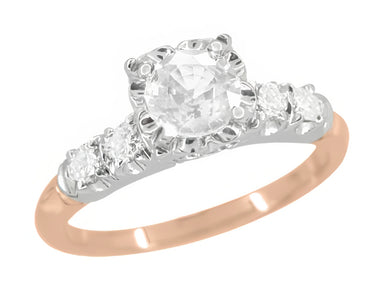 Mid Century Retro Modern Mixed Metal 14 Karat White and Rose Gold Diamond Engagement Ring - 0.81 Ct. Tw. - alternate view