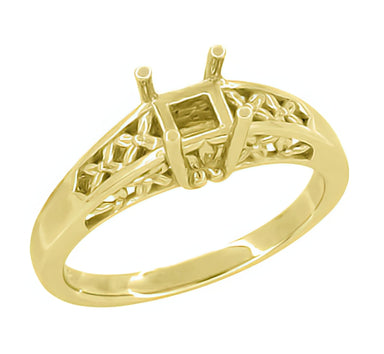 Yellow Gold Art Nouveau 1905 Design Flowers & Leaves Filigree Engagement Ring Mounting for a 3/4 - 1 Carat Diamond