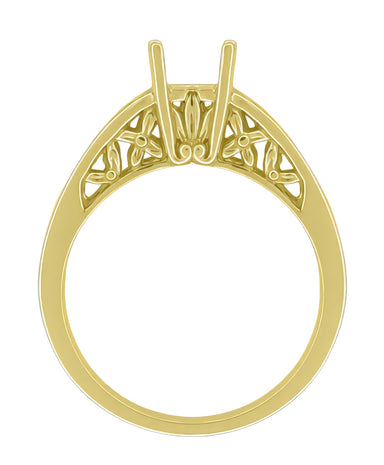 Yellow Gold Art Nouveau 1905 Design Flowers & Leaves Filigree Engagement Ring Mounting for a 3/4 - 1 Carat Diamond - alternate view