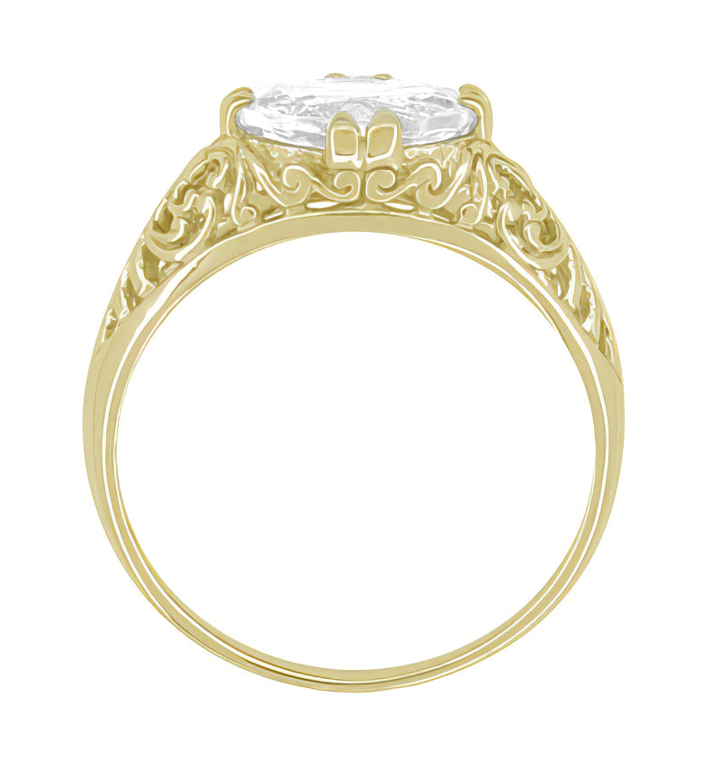 Yellow Gold Edwardian Scroll Filigree East to West Oval Diamond Engagement Ring - 1.10 Carat - Item: R799YD-LC - Image: 3