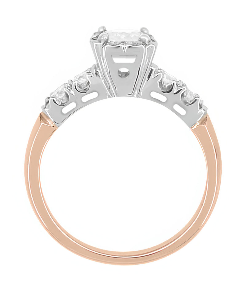 Mid Century Retro Modern Mixed Metal 14 Karat White and Rose Gold Diamond Engagement Ring - 0.81 Ct. Tw. - Item: R728RD - Image: 4