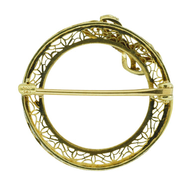 Krementz Antique Edwardian Circle Filigree Bow Brooch Pin in 14 Karat Gold and Platinum - alternate view