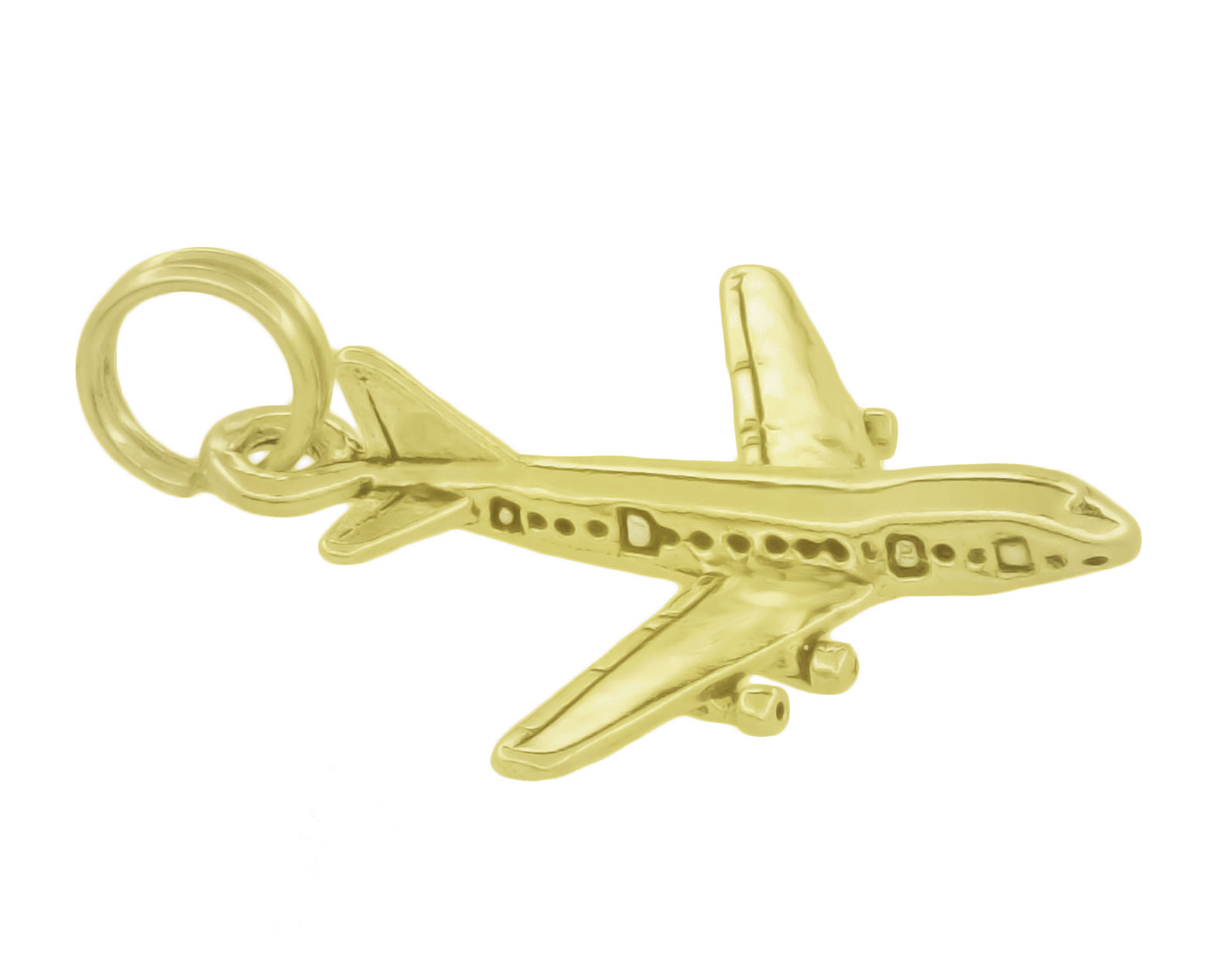 14K Yellow Gold 3D Vertical Airplane Jet Aircraft Pendant Necklace