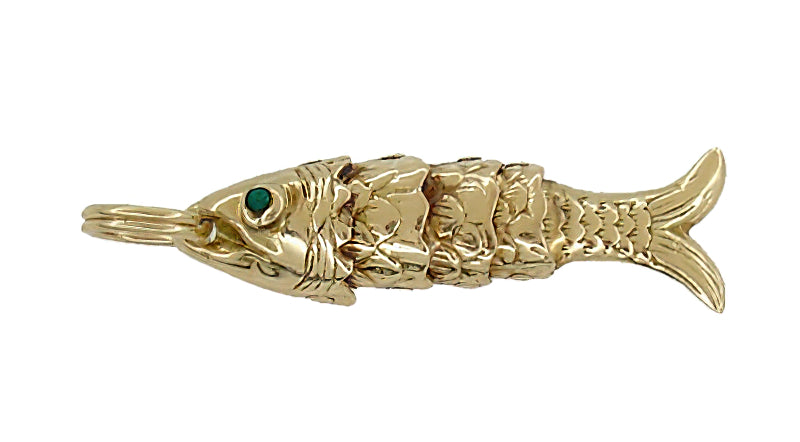 VINTAGE 14K 3D GOLD MOVEABLE WIGGLY FISH CHARM LURE MOVE
