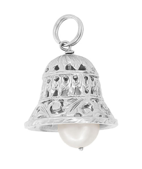 Movable Filigree Bell Charm with Pearl in 14 Karat Gold