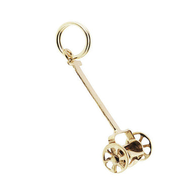 Vintage 14K Gold 3D Push Lawn Mower Charm with Movable Blades