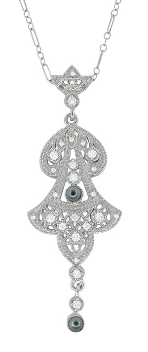 Edwardian Pearl Lavalier Drop Pendant Necklace in Sterling Silver ...