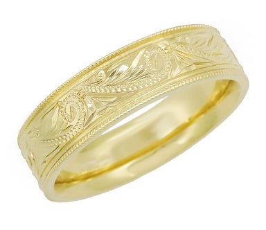 Vintage Wedding Ring - Women's 5.7 mm Wide Vintage Wedding Band Ring in 14K Yellow Gold - Size 5.25