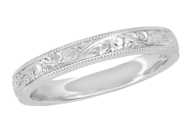 Art Deco Filigree and Wheat Engraved Curved Wedding Ring in Platinum ...