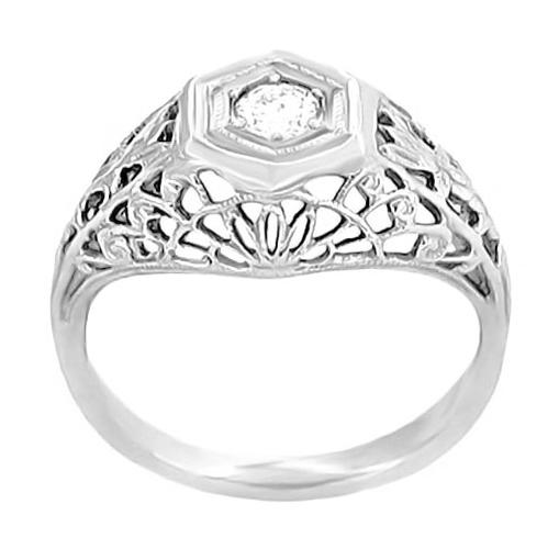 Art Deco Cornfield Domed Filigree Platinum and Diamond Engagement Ring ...