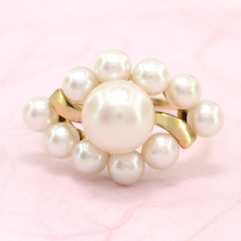 Vintage Pearl Flower Ring in 14k Yellow Gold (r2573) - Summit