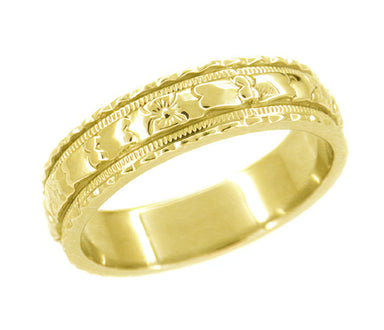 Vintage Wedding Ring - Women's 5.7 mm Wide Vintage Wedding Band Ring in 14K Yellow Gold - Size 5.25
