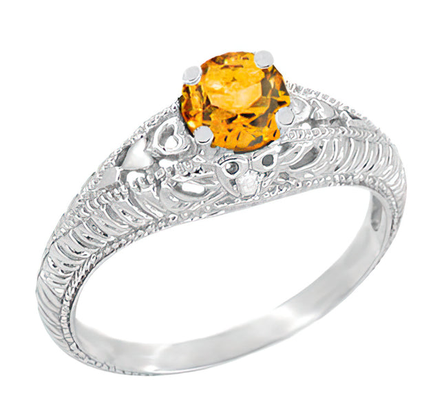 14k Gold Citrine Wedding Ring, Art Deco Floral Citrine good Engagement Ring, Vintage Citrine Rose Flower Ring, Filigree Engagement Ring For Women