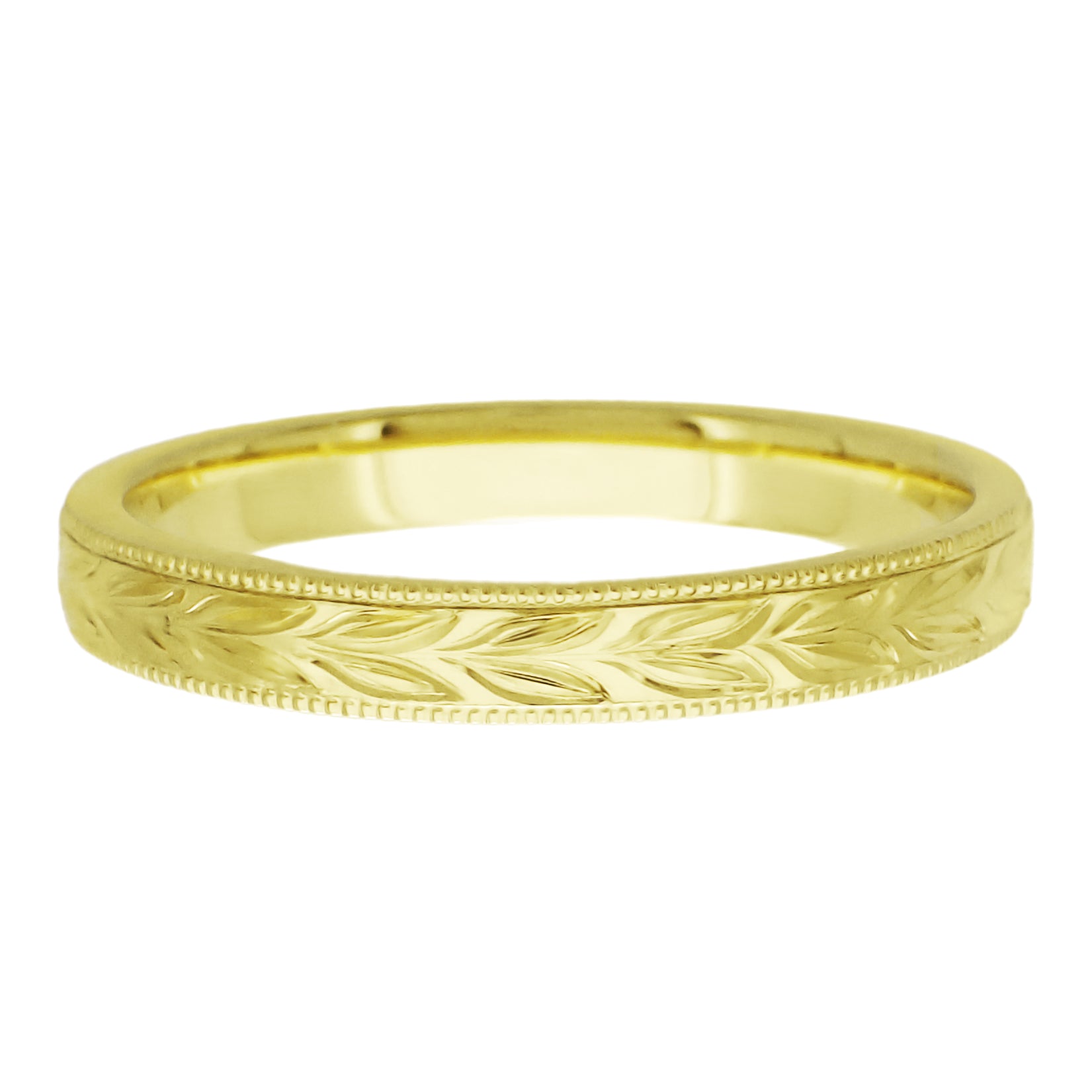 Gold wedding Ring Set of Traditional Hawaiian Hand Engraved 14k