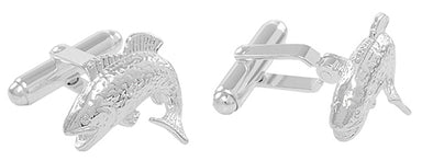 Jumping Bass Fish Cufflinks in Sterling Silver - alternate view