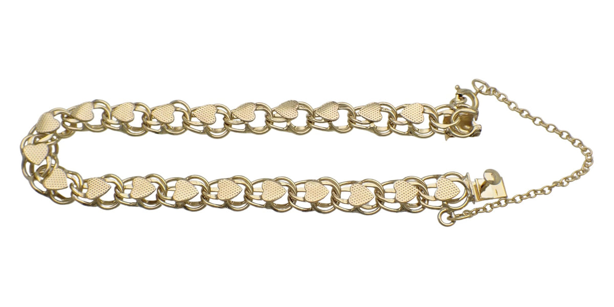 Antique Heavy Weight 14k Yellow Gold Double Link Charm Bracelet