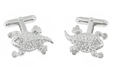 Horned Frog Cufflinks for TCU Fans - Solid Sterling Silver with Diamond Eyes - SCL196