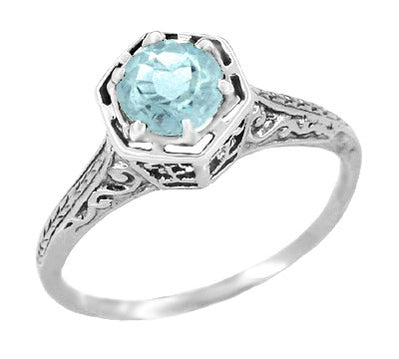 Art Deco Solitaire Aquamarine Trellis Antique Filigree Engagement Ring ...