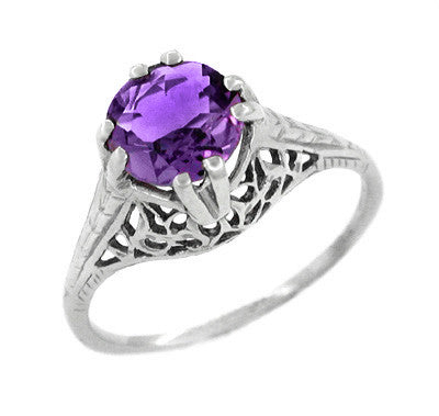 Art Deco Filigree Trellis Solitaire Vintage Amethyst Engagement Ring in ...