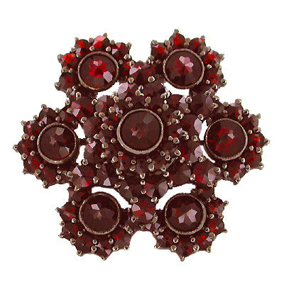 Victorian Bohemian Garnet Floral Brooch with Antique Finish in Sterlin ...