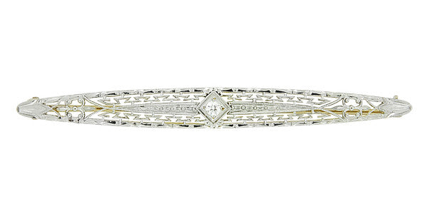 Art Deco Diamond Filigree Bar Pin 14k c. 1920 – Bavier Brook Antique Jewelry