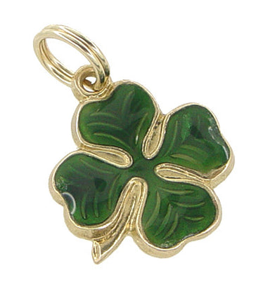 Vintage Enameled Lucky 4 Leaf Clover Charm in 14 Karat Gold