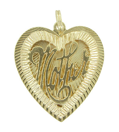 Vintage Mother Filigree Heart Charm in 14 Karat Gold