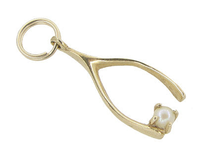 Vintage Wishbone Pearl And 14k Gold Charm