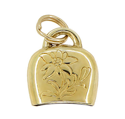 Vintage 14k gold authentic Cow Bell charm with flower design