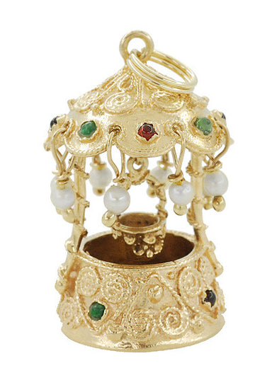 Movable Gem Set Wishing Well Pendant in 14 Karat Gold