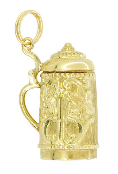 Large Vintage Moveable Beer Stein Pendant Charm in 14 Karat Yellow Gold - alternate view