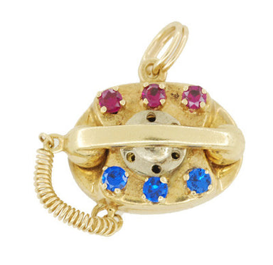 Movable Gemstone Set Telephone Charm in 14 Karat Gold - alternate view