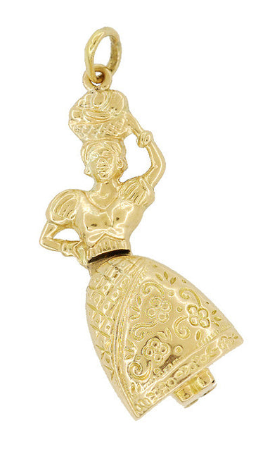 Moveable Brazilian Samba Tropicalismo Lady Dancer Charm in 18 Karat Yellow Gold