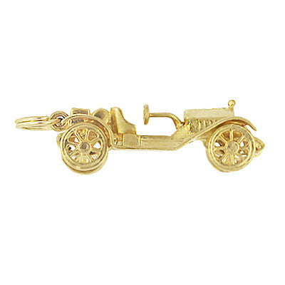 Moveable Antique Roadster Car Charm in 14K Yellow Gold | Vintage Car