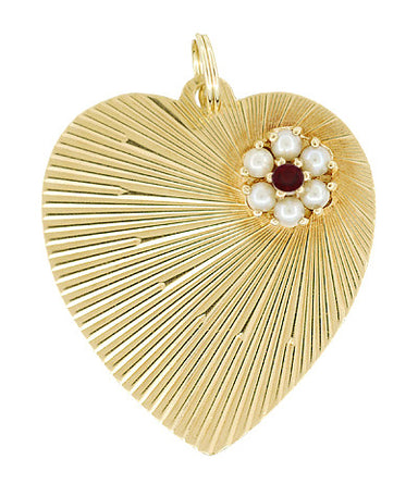 Vintage Gem Set Heart Pendant in 14 Karat Yellow Gold