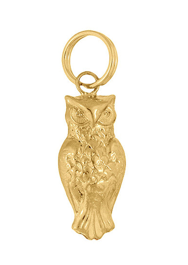 Small Wise Owl Charm in 14 Karat Yellow Gold