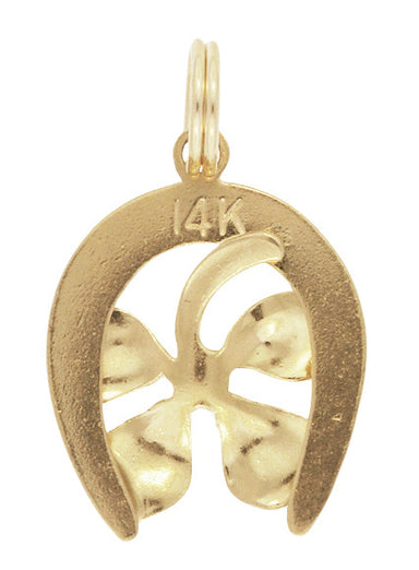 Lucky 4-Leaf Clover in Horseshoe Charm in 14 Karat Yellow Gold - alternate view