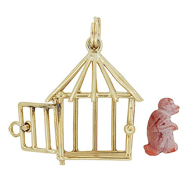 Movable Monkey in a Cage Charm in 14 Karat Gold - alternate view