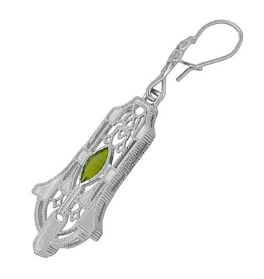 Art Deco Sterling Silver Geometric Dangling Filigree Peridot Earrings - alternate view