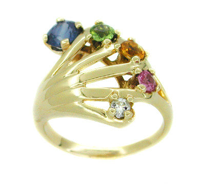 Vintage Rainbow Hand Ring Set with Blue and Pink Sapphires, Peridot, Citrine, and Diamond in 14 Karat Gold - Item: R177 - Image: 2