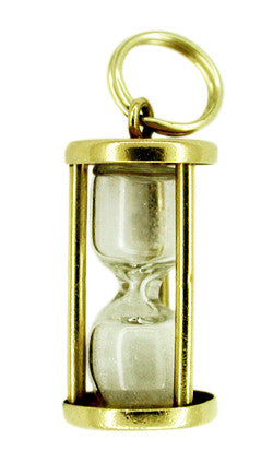 Sand Clock Charm - 14 Karat Gold - 1960's Vintage Hourglass Pendant