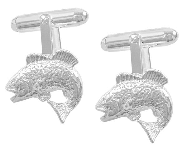 Jumping Bass Fish Cufflinks in Sterling Silver — Antique Jewelry Mall