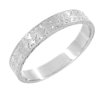 Mens White Gold 4mm Art Deco Engraved Vintage Wheat Wedding Ring - 10K ...