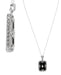 Art Deco Fleur de Lis Filigree Black Onyx and Diamond Pendant Necklace in Sterling Silver