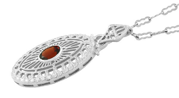 Sterling Silver Garnet Oval Locket Necklace